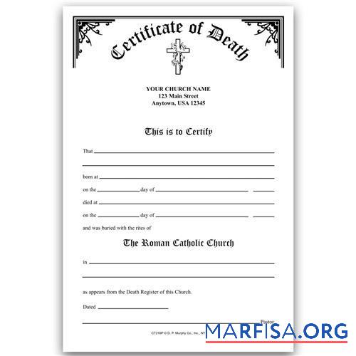 Printable USA Roman Catholic Church death certificate download for verification